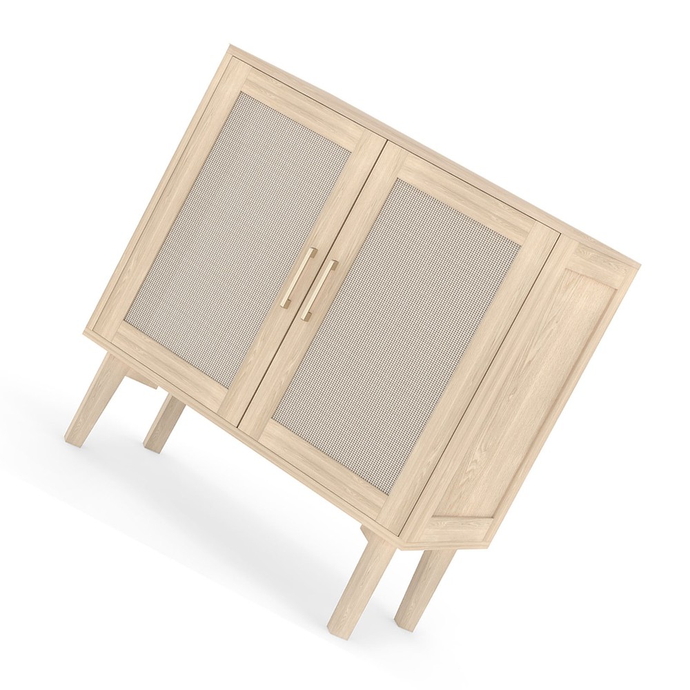 Buffet Cabinet With Rattan Decor Doors Solid Wood Feet Multifunctional PHPF