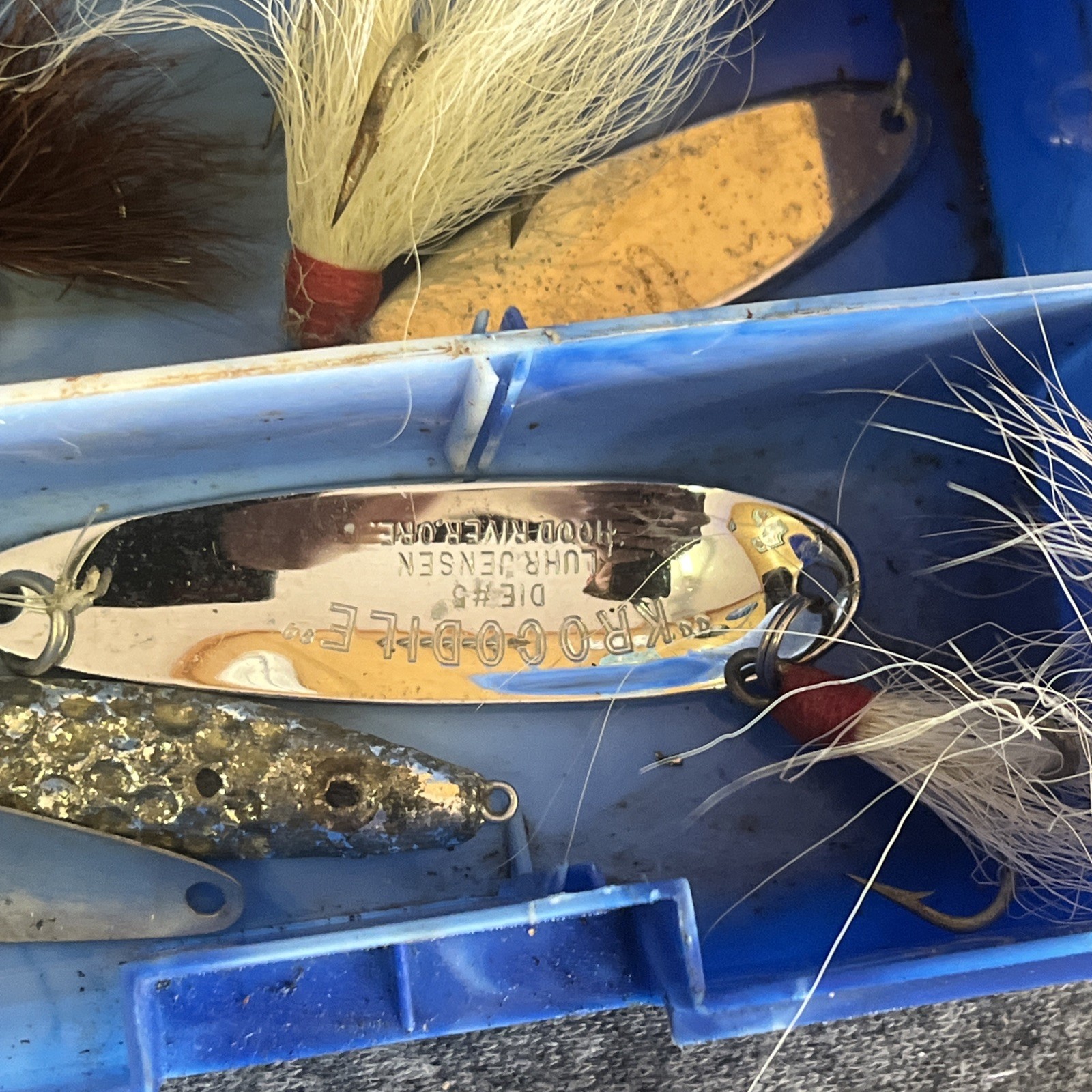 Mixed Fishing Lure Lot w/ Ozark Trail Tackle Box – Luhr Jensen Krocodile, Spoons