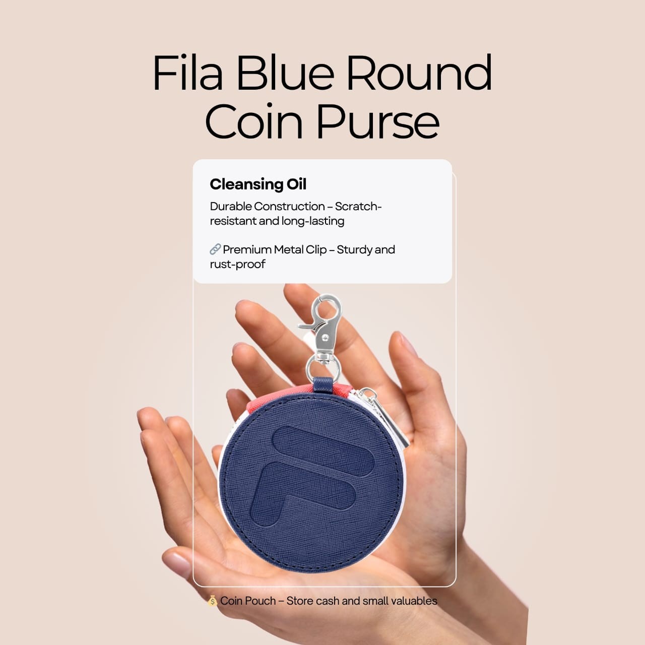 Round Blue Coin Purse -Sporty Circular Storage Wallet Small Compact Pouch for Me