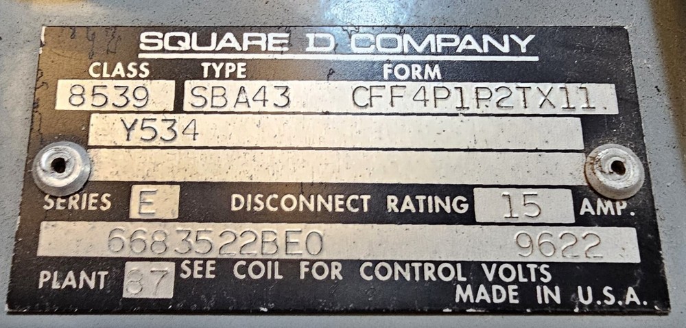 Square D 8539 SBA43 CFF4P1P2TX11 Motor Starter Combo