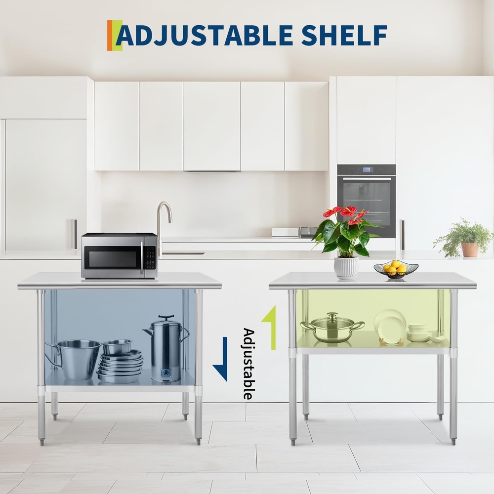 36x24 Inch Stainless Steel Kitchen Prep Table with Adjustable Shelf Work Table