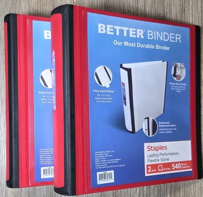 6 Pack Staples Better Binder, 2-Inch, Red