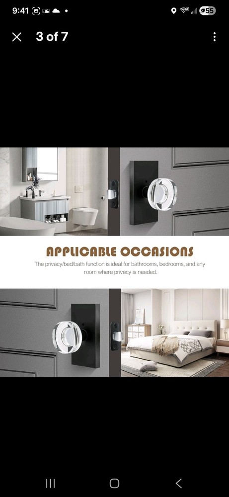 BonKuDoo Glass Door Knobs Interior Privacy 1 Pack, Matte Black