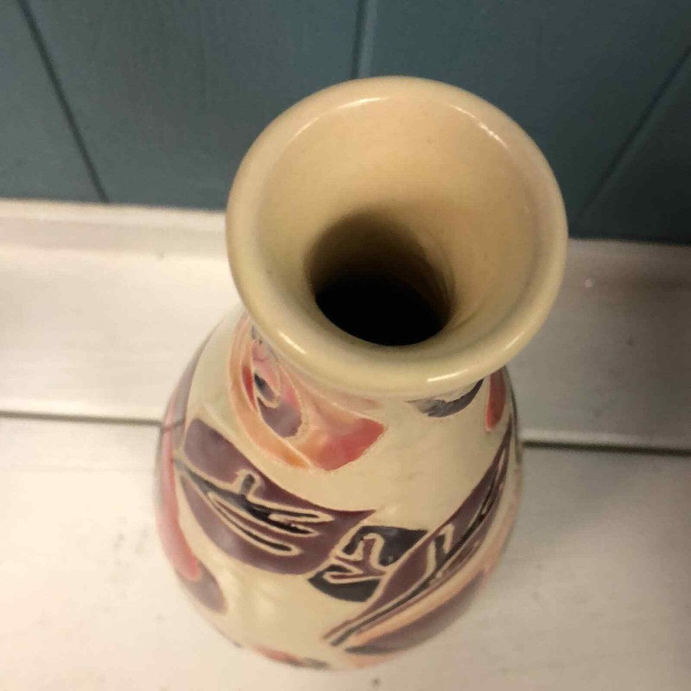 Ceramic Engraved Full abstract Rose Leaf Bud Pattern-Stained Enamel 11” Vase