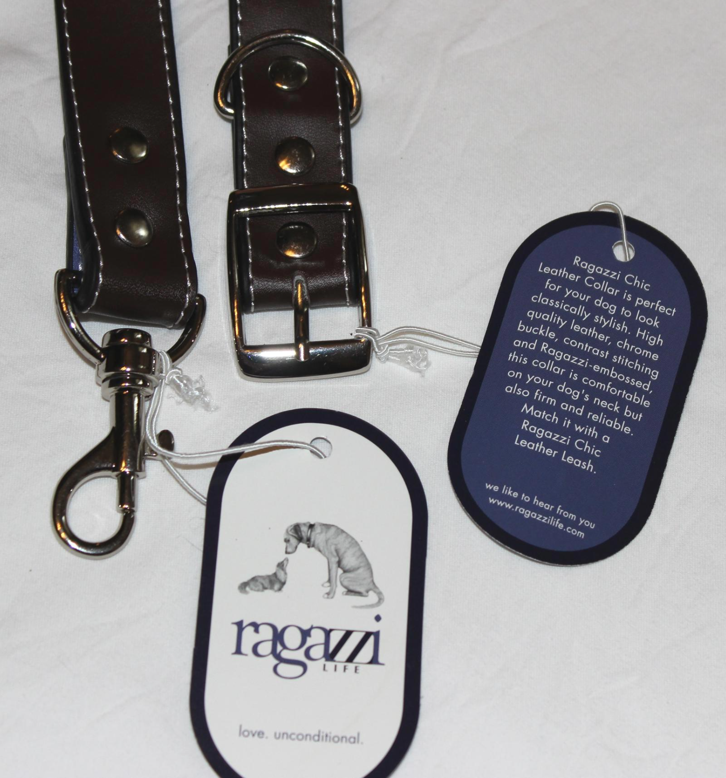 RAGAZZI LIFE CHIC LEATHER LEASH 6ft x 1" BROWN PURPLE + 22" COLLAR GENUIN LEATHR