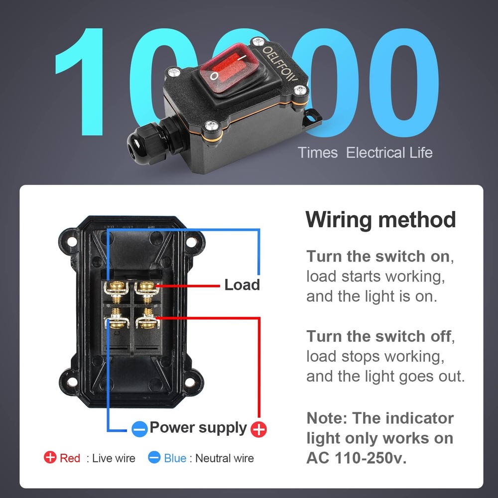 OELFFOW Waterproof On Off Toggle Switch with Red Light Rocker Button Inline C...