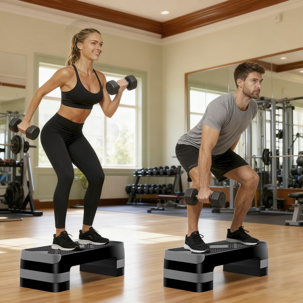Adjustable 27" Aerobic Step Exercise Non-Slip Platform Stepper 4" - 8" Grey