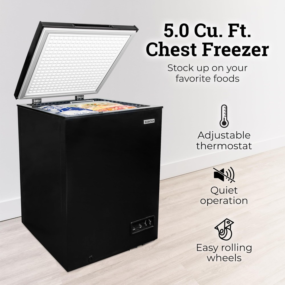 Upright Deep Freezer Chest 5.0 Cu Ft Igloo Adjustable Led Quick Freezing System