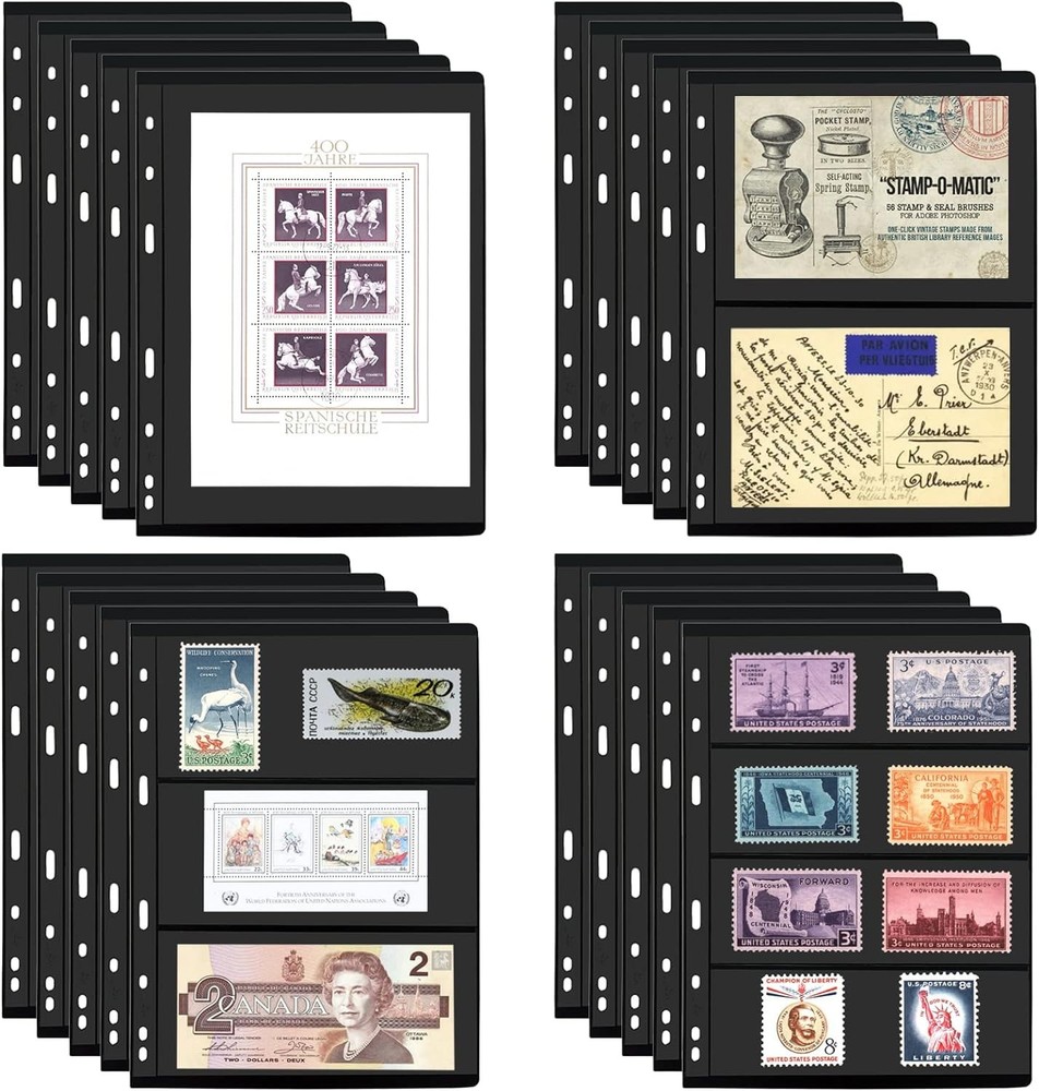 10 Sheets Stamp Pages for Stamp Album Binder, Stamp Collecting Supplies Book