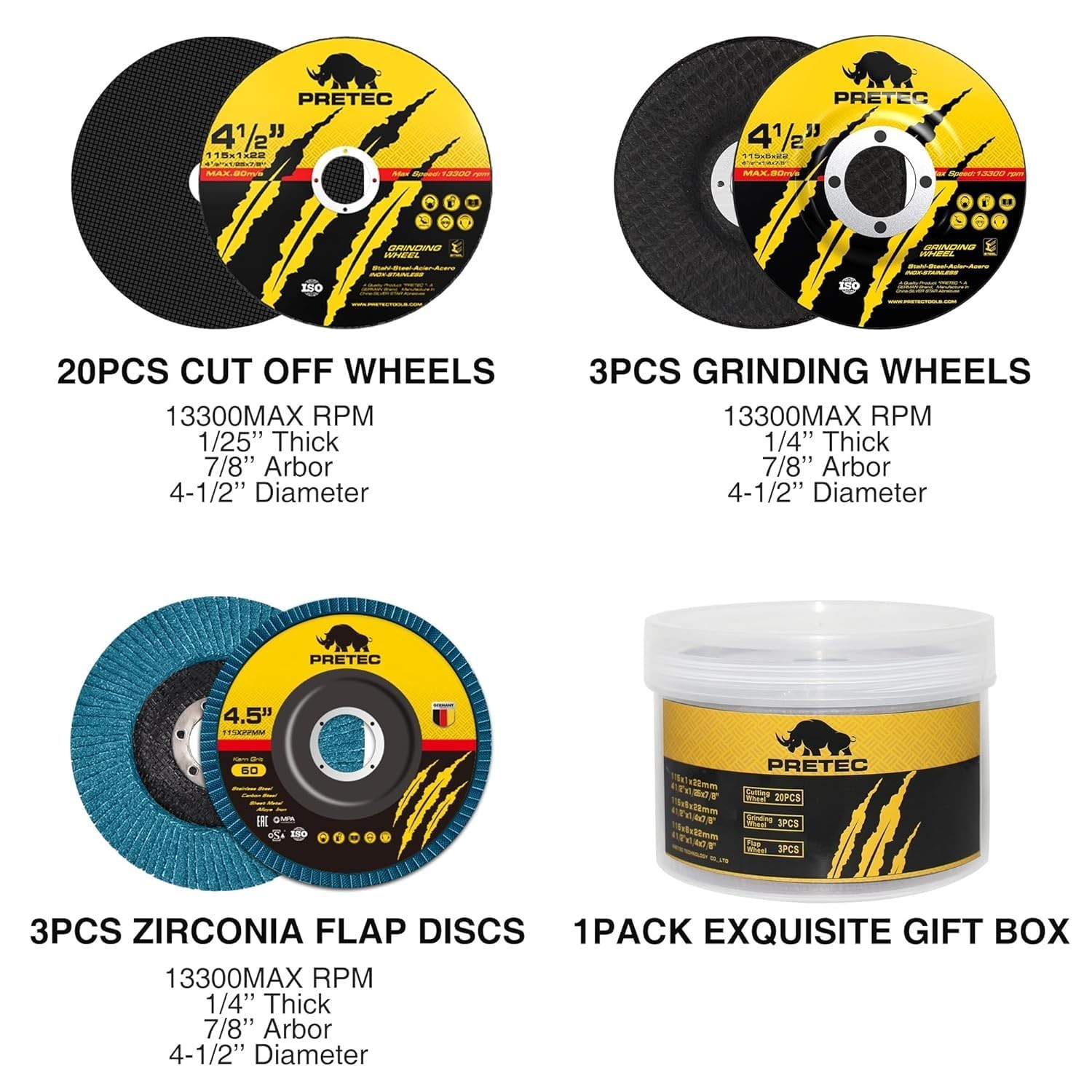 26Pack 4-1/2" Angle Grinder Disc Set–Cut-Off Wheels,Flap Discs & Grinding Wheels