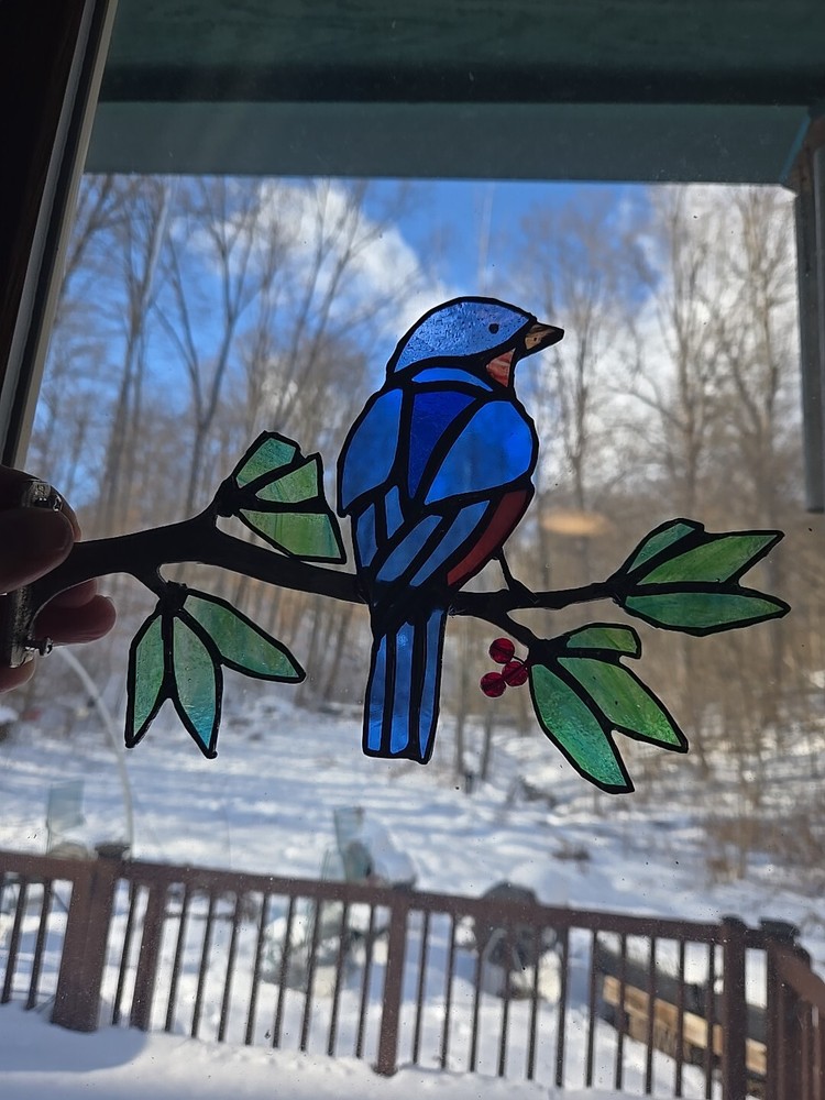 Stained Glass Bluebird Window Frame Mount