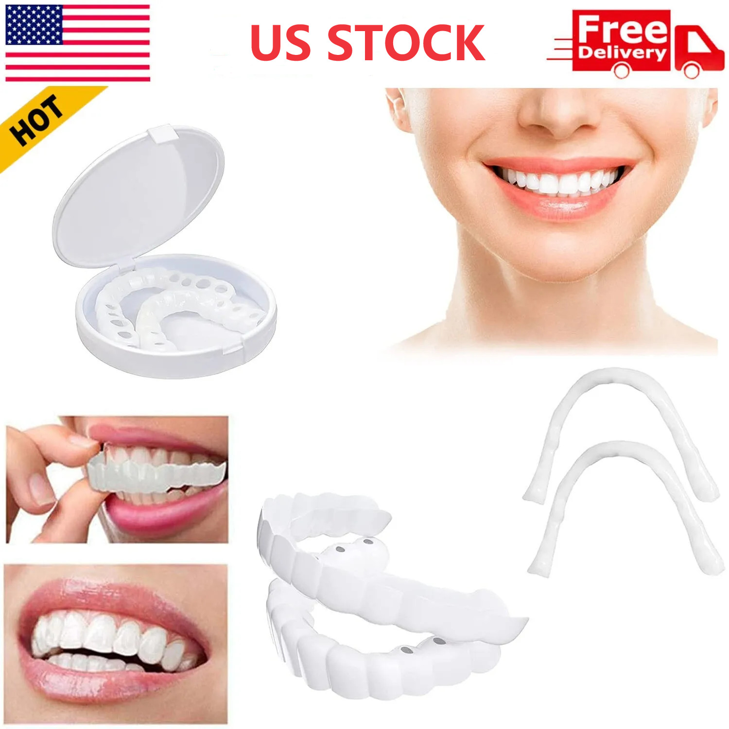Smile Snap On Upper + Lower False Teeth Dental Veneers Denture Tooth Cover Set