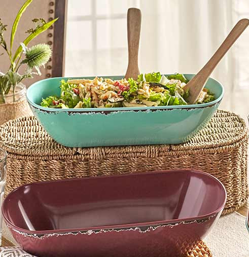 Melamine ~ Distressed ~ Rustic ~ Serving Bowl ~ Plum ~ 13.75" x 6.25"