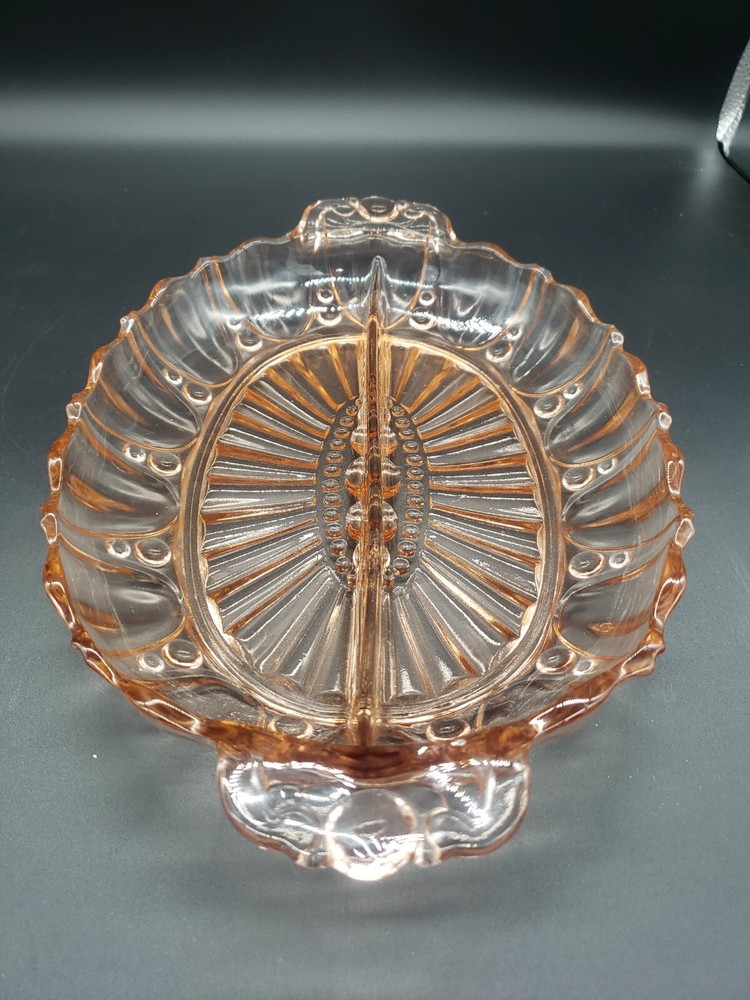 ANCHOR HOCKING DIVIDED SERVING DISH PINK DEPRESSION GLASS