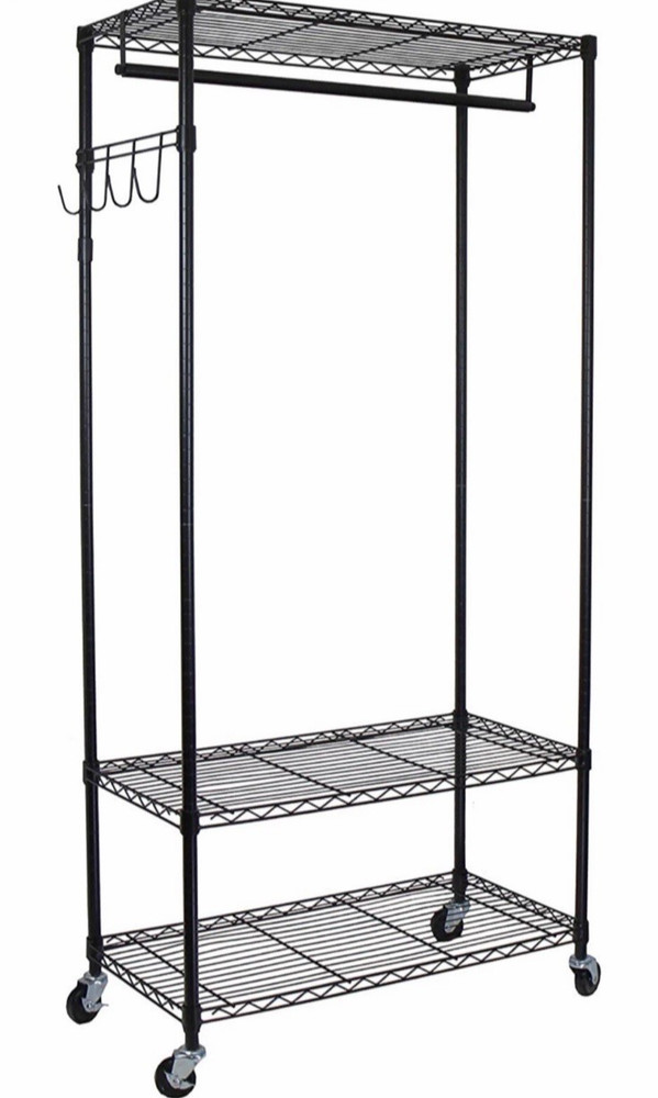 Heavy Duty Rolling Garment Rack Adjustable Shelves Hooks Black