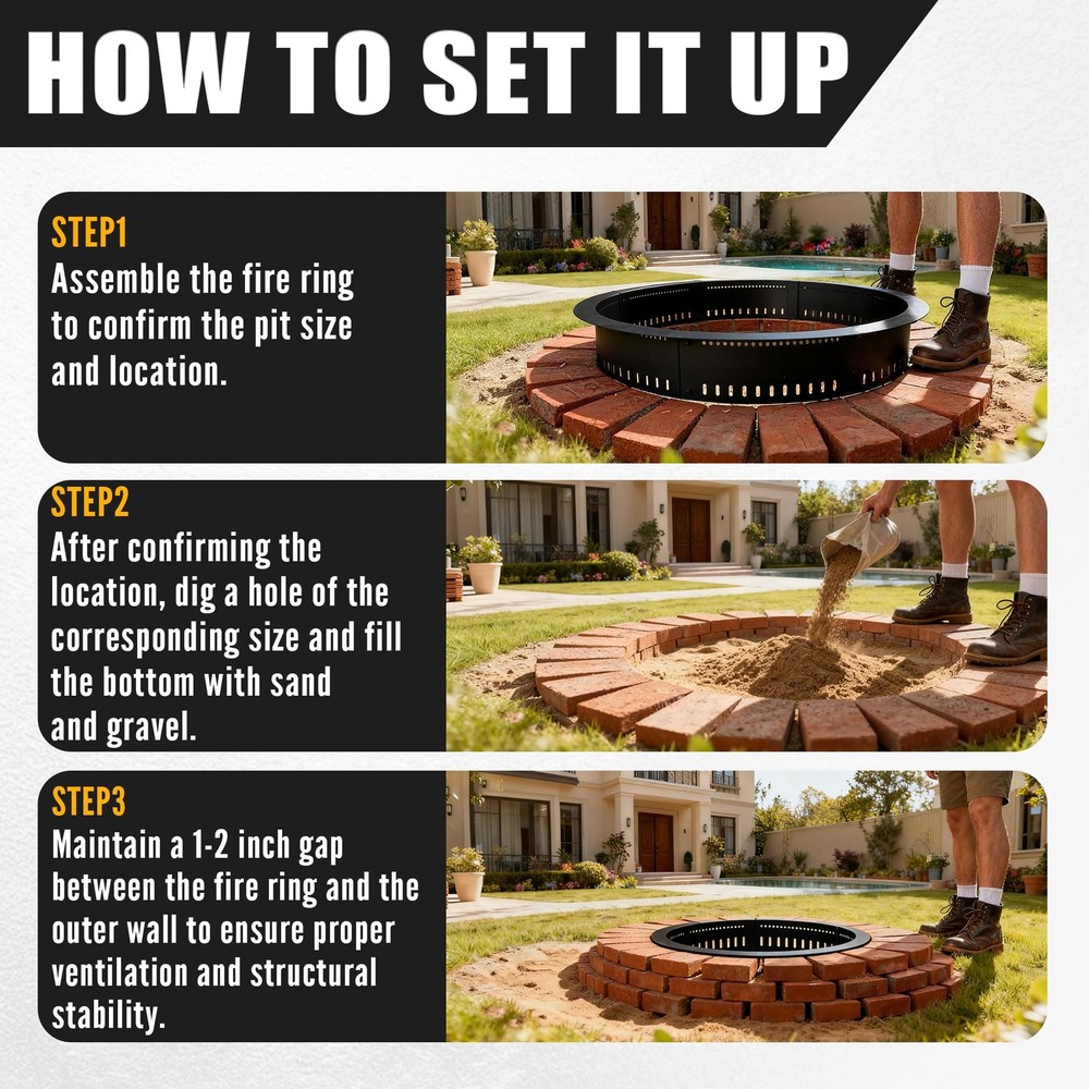 Smokeless Fire Pit Ring Insert - 36 Inch Outdoor Fire Pit Liner with Airflow ...