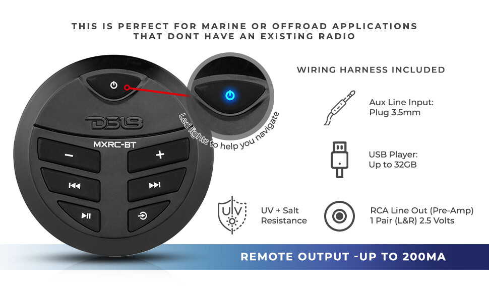 DS18 MXRC-BT Marine Receiver Waterproof Universal Bluetooth Audio Receiver