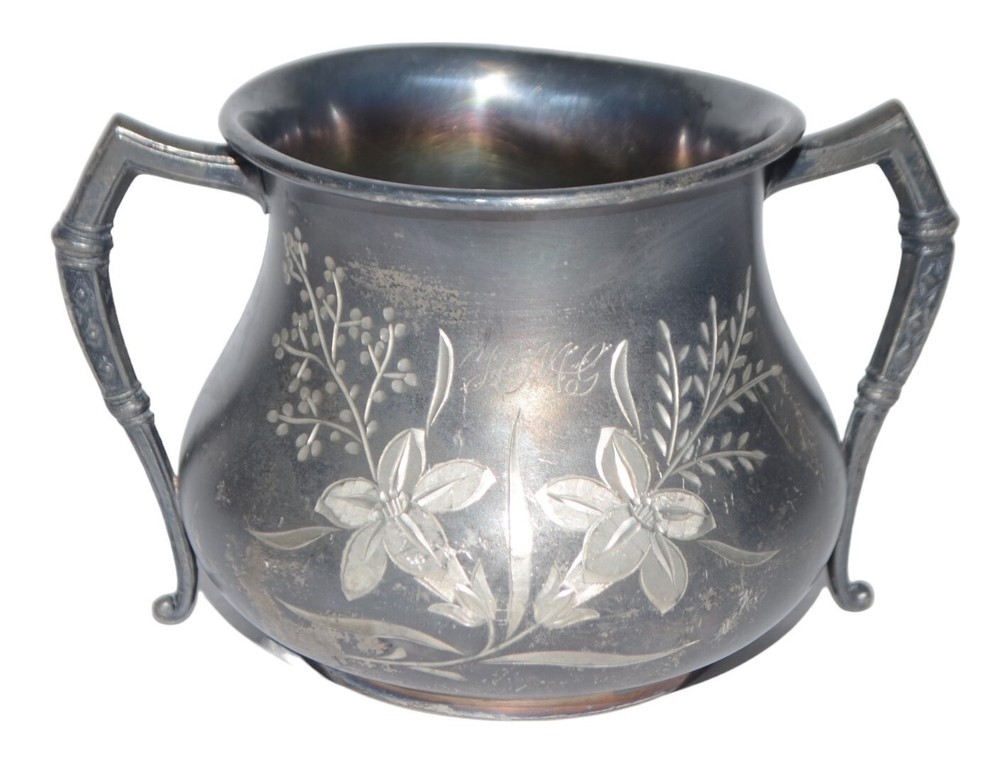 Brooklyns Silver Plated Etched Flowers Bowl Pot Trinket Dish Initails