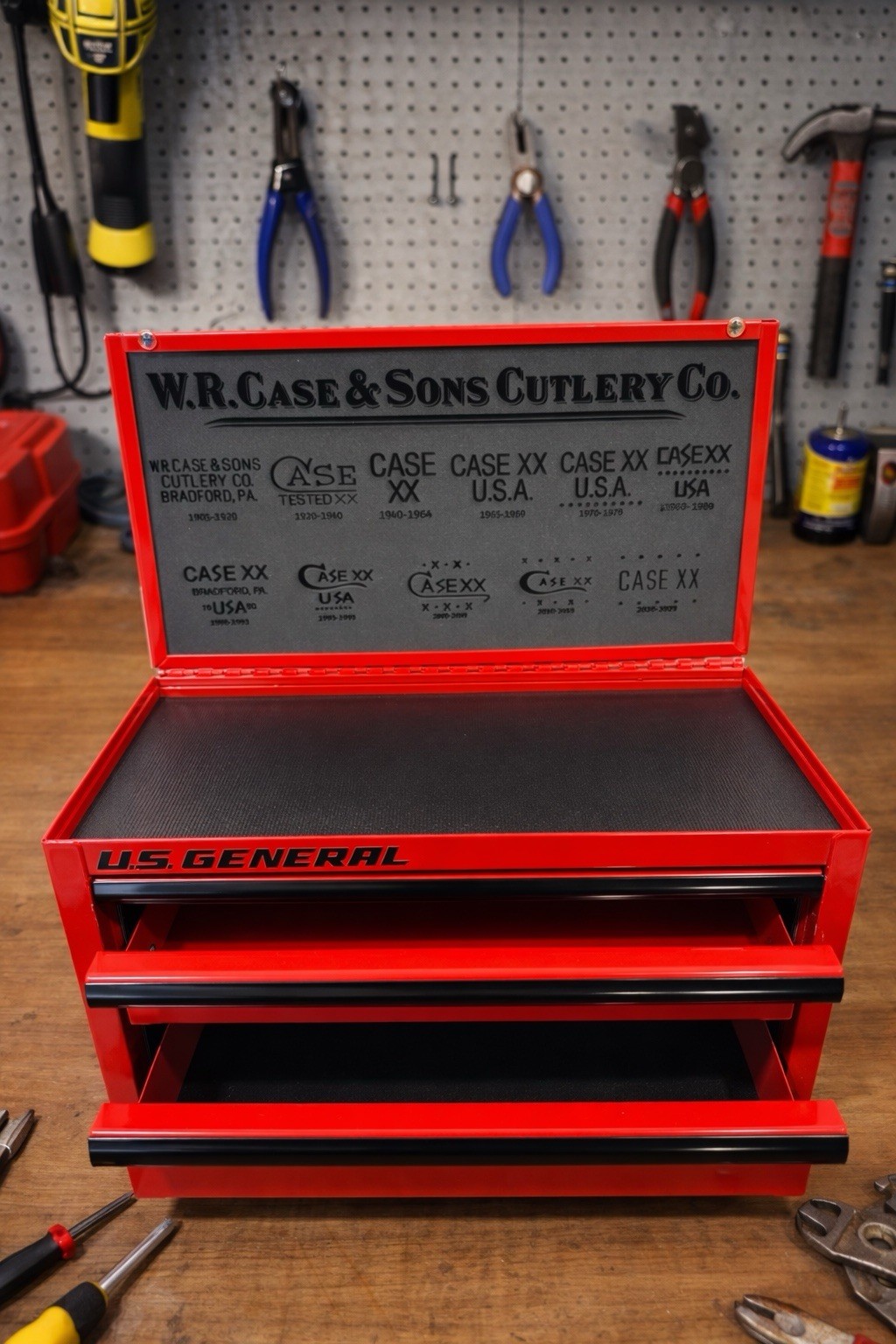Case XX Engraved Red U.S. General Mini Toolbox W/Tang Stamp Chart Foam Insert!