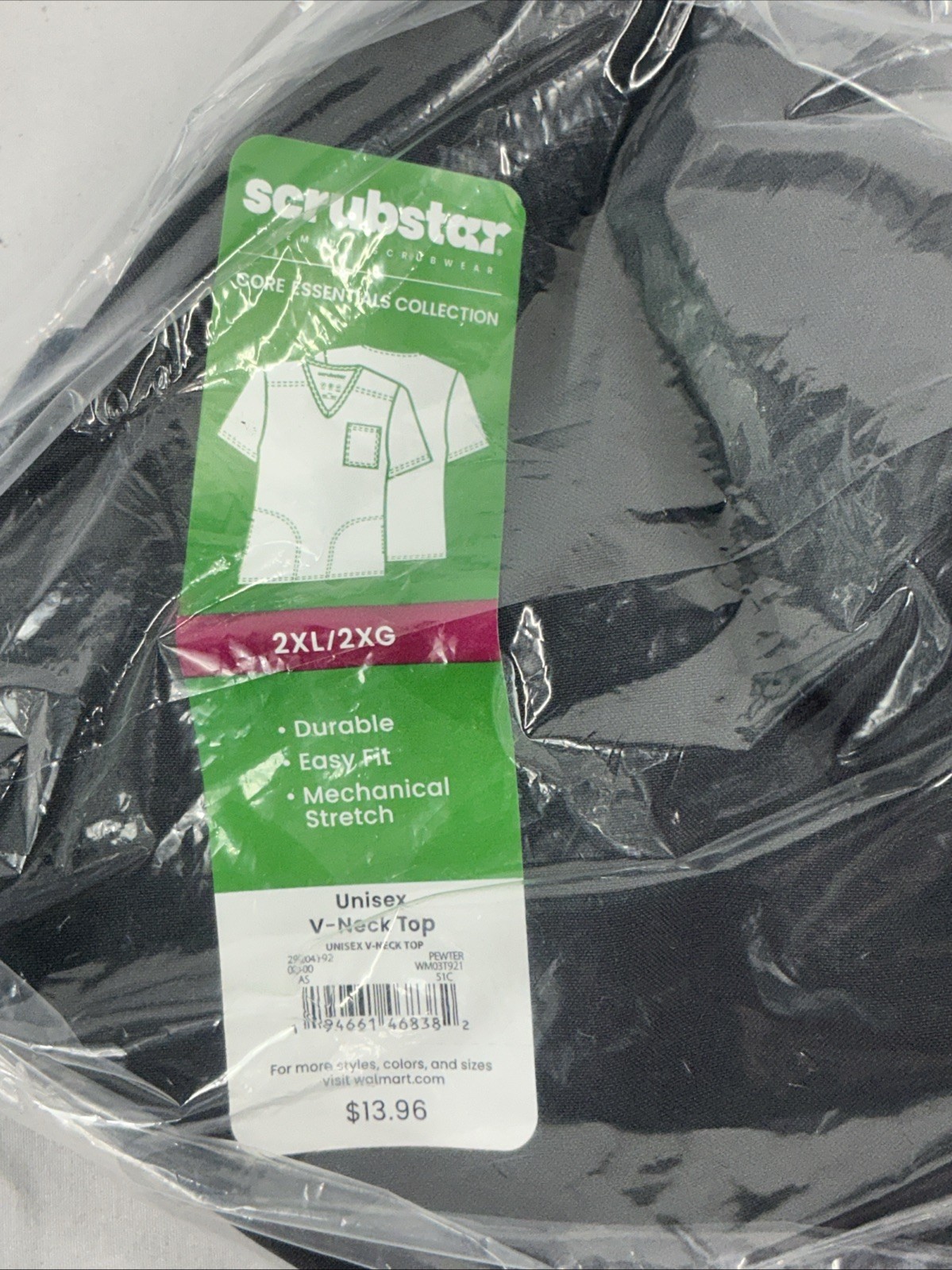 NWT Scrubstar Core Essentials Dark Grey Unisex V-Neck Scrub Top 2XL