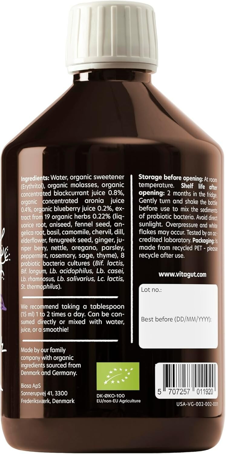✨ VITAGUT Liquid Probiotic Prebiotic Postbiotic 50Billion CFU 19Herbs Organic Gu