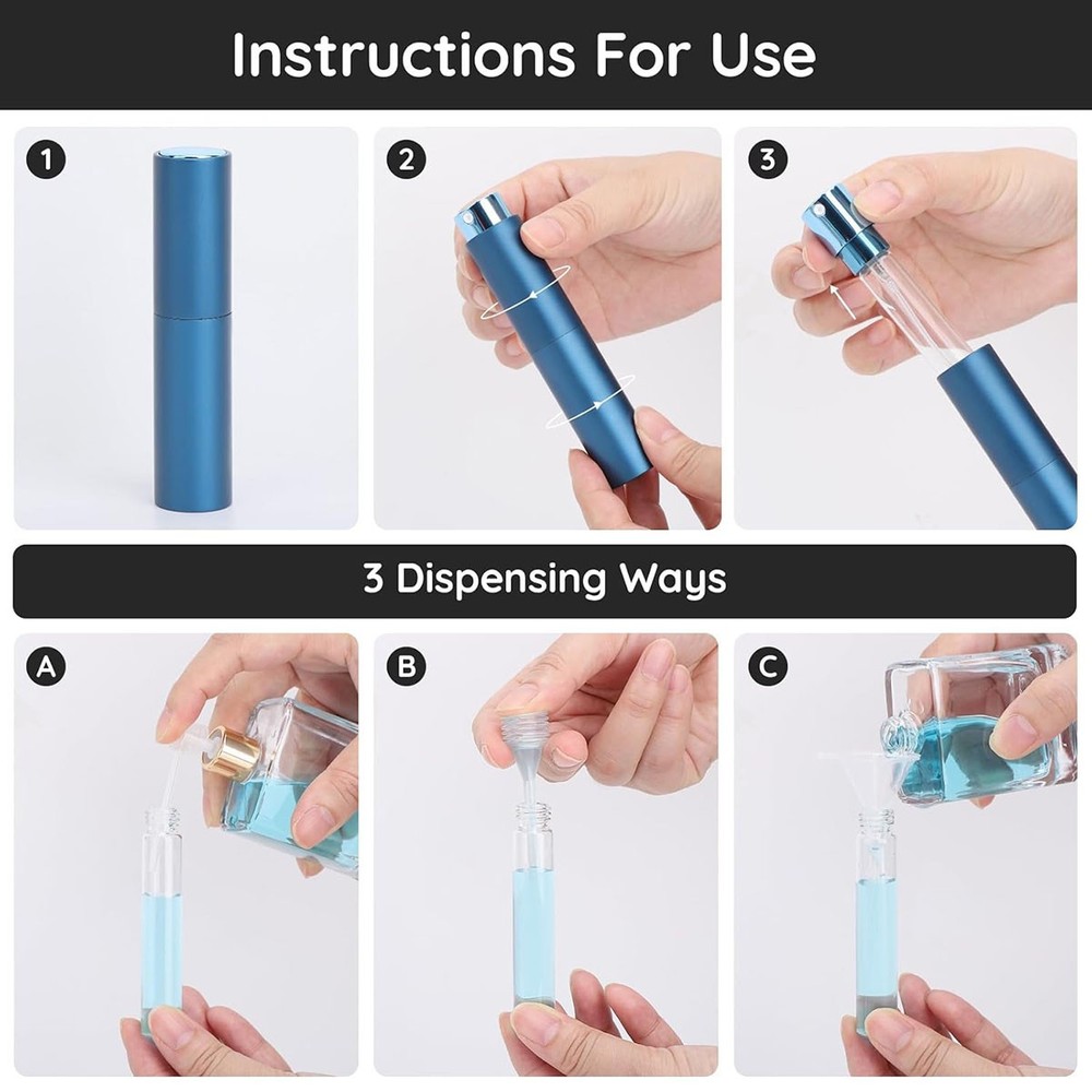 3pcs 10ml Rotatable Perfume Atomizer Refillable Spray Bottles with Refill Tools