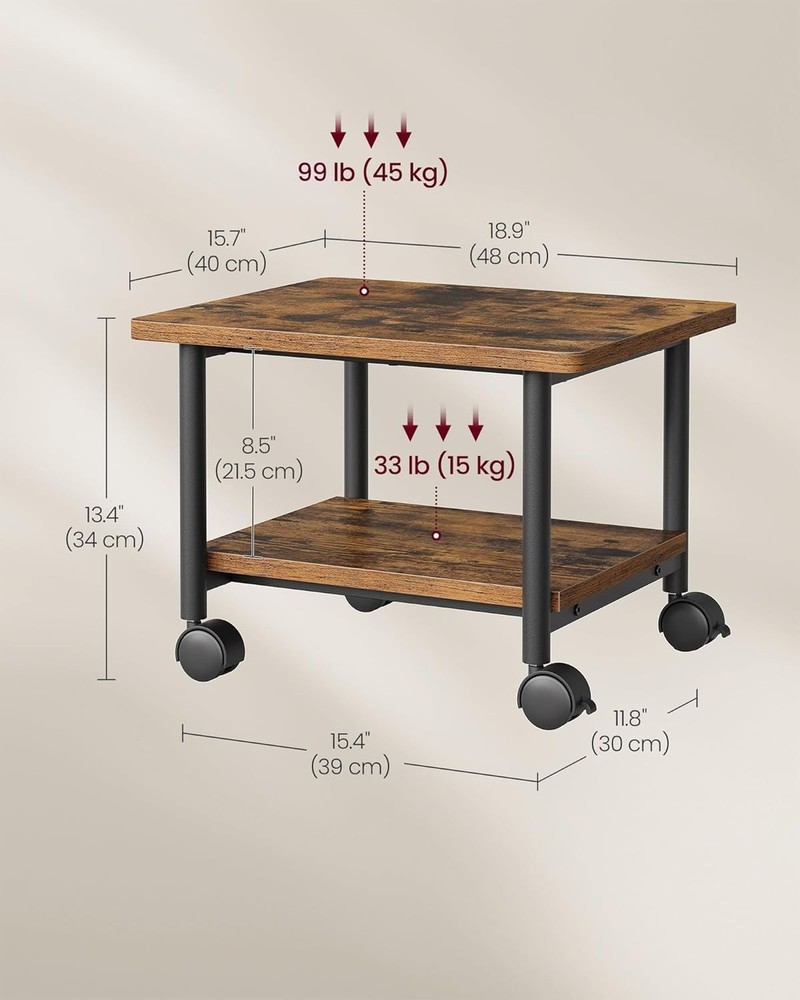 Compact 2-Tier Printer Cart with Lockable Wheels - Durable Home Office Solution