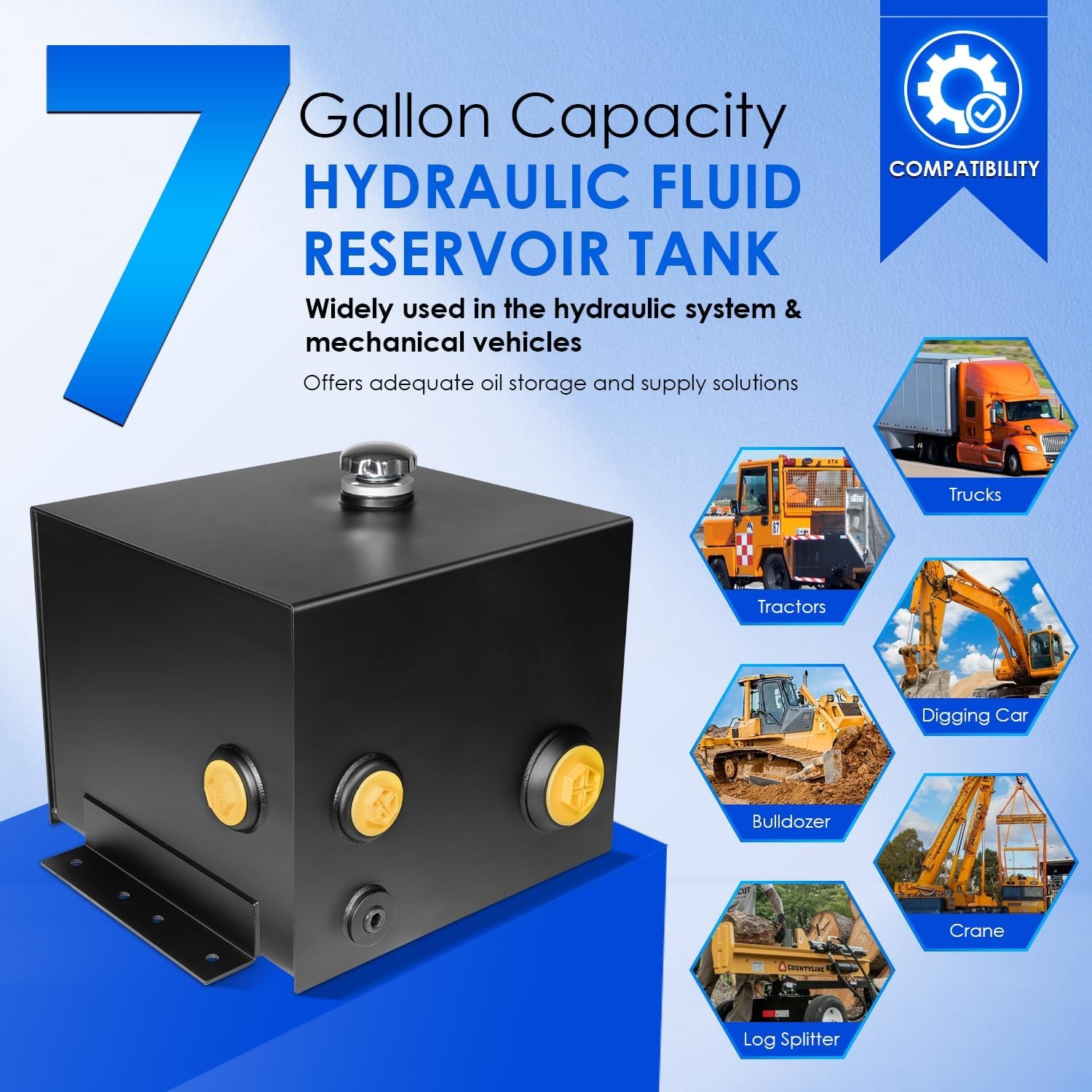 7-Gallon Hydraulic Fluid Reservoir Tank 14 Gauge Steel Oil Tank for Vehicles