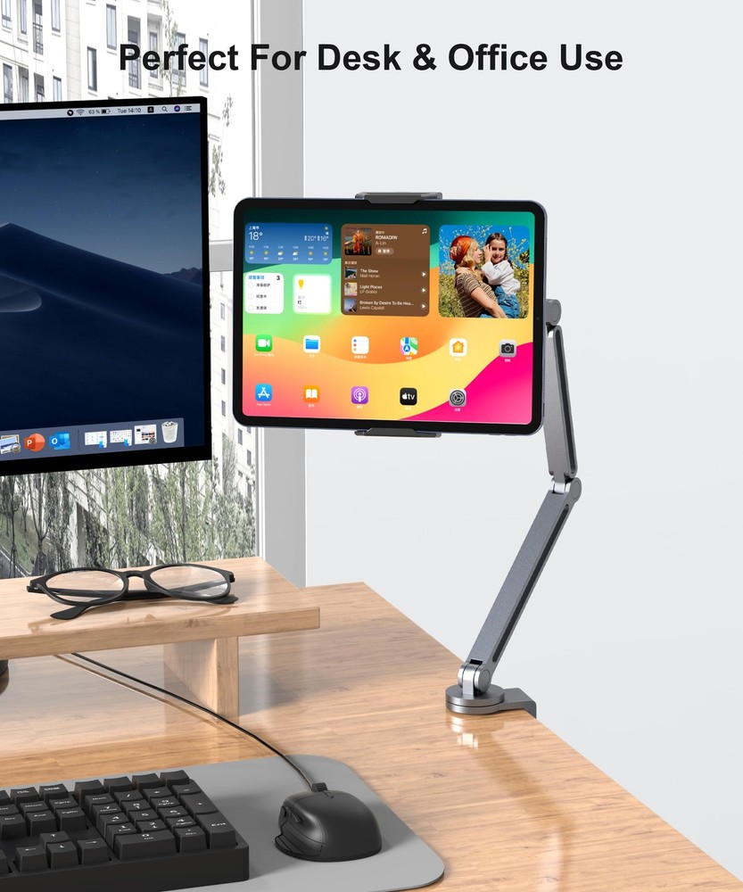 YICOSUN Tablet Arm Mount with Super Grip, Adjustable Foldable Holder & Gray