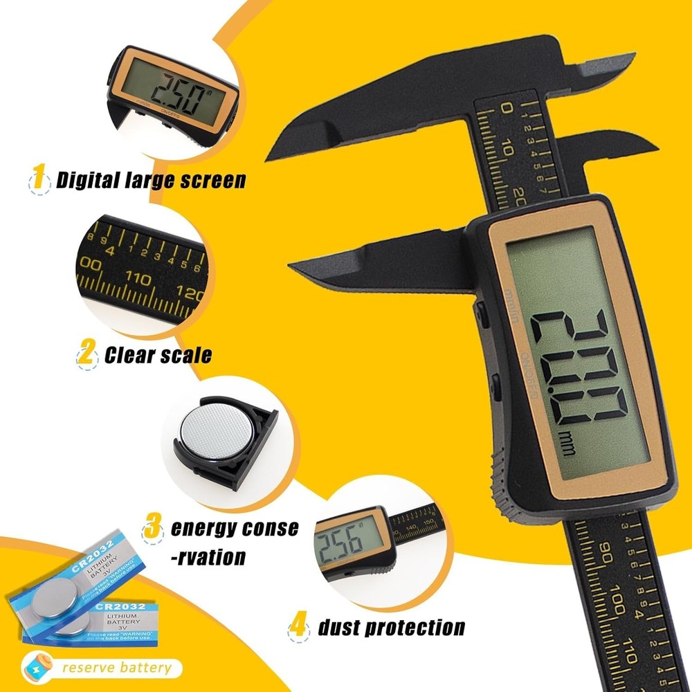 Precision Digital Caliper with Inch/Metric Conversion & Easy Read Large Display