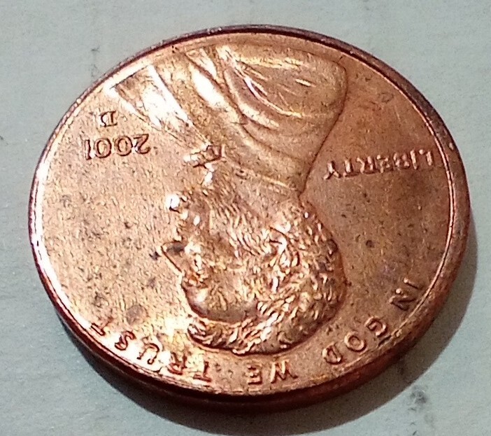 One Cent 2001 D Misaligned Die Obverse Error MAD DDO DDR