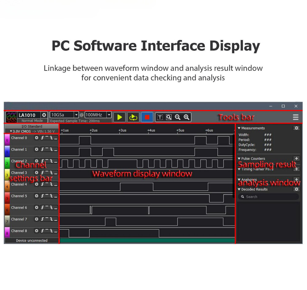 16 Channel Logic Analyzer USB 20 100MHz Sampling Rate for Electronics