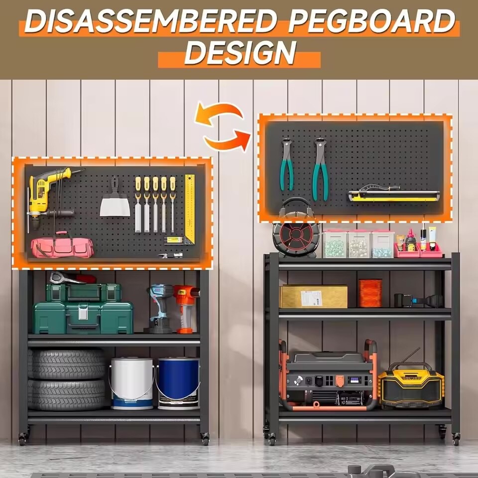Workbench with Pegboard, Adjustable Heavy Duty Work Table with Wheels, Heavy Dut