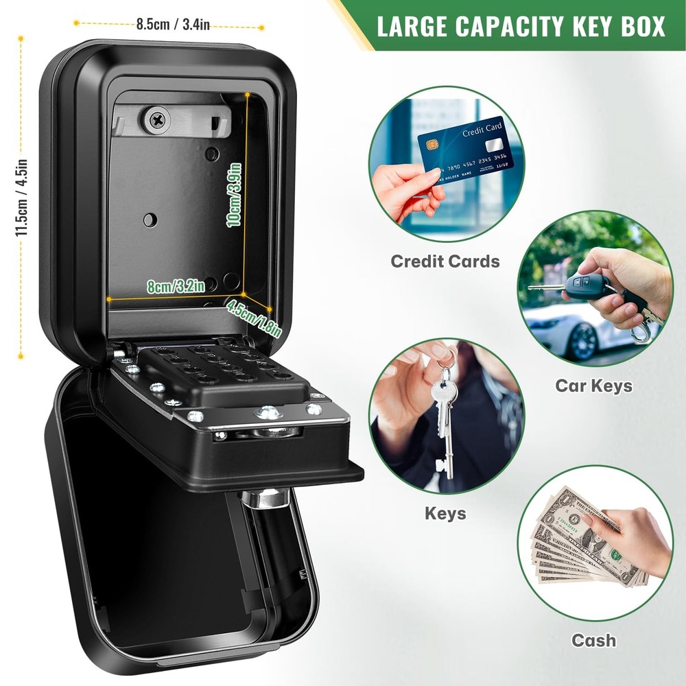Lock Box for Keys with Code, Waterproof Key Boxs Wall Mount 12-Digit Keypad L...