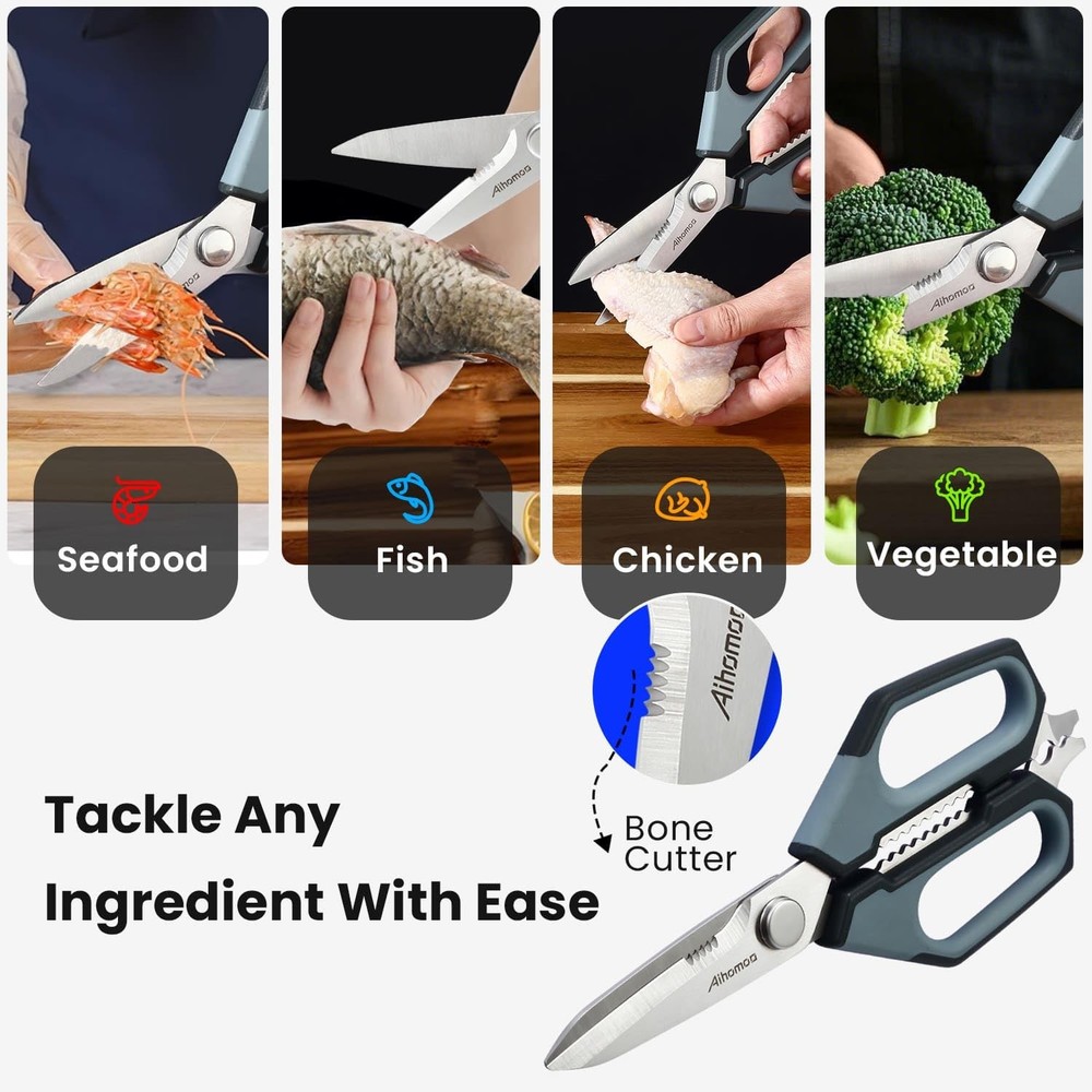 Sharp Nordic-Style Kitchen Shears Soft Comfort Handle, All Purpose Scissors w...