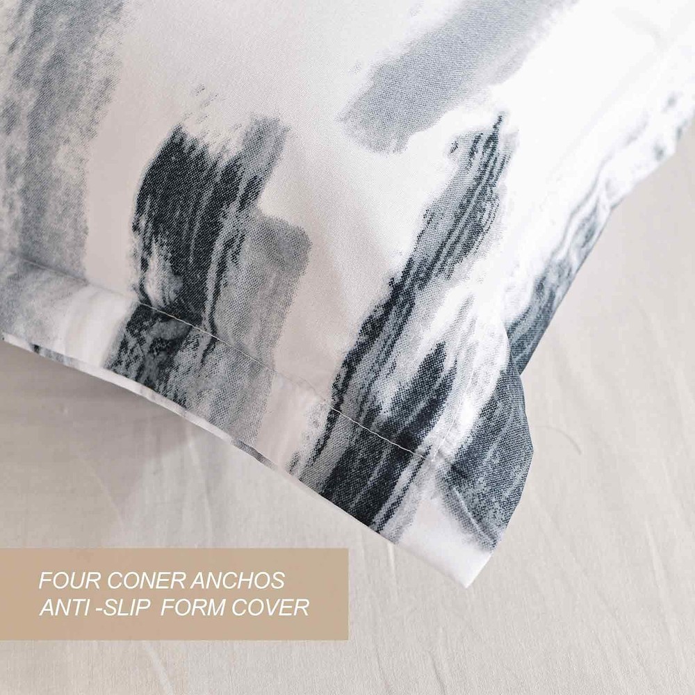 Nanko Queen Comforter Set 3pc, Art Grey White Printed Pattern Reversible Down