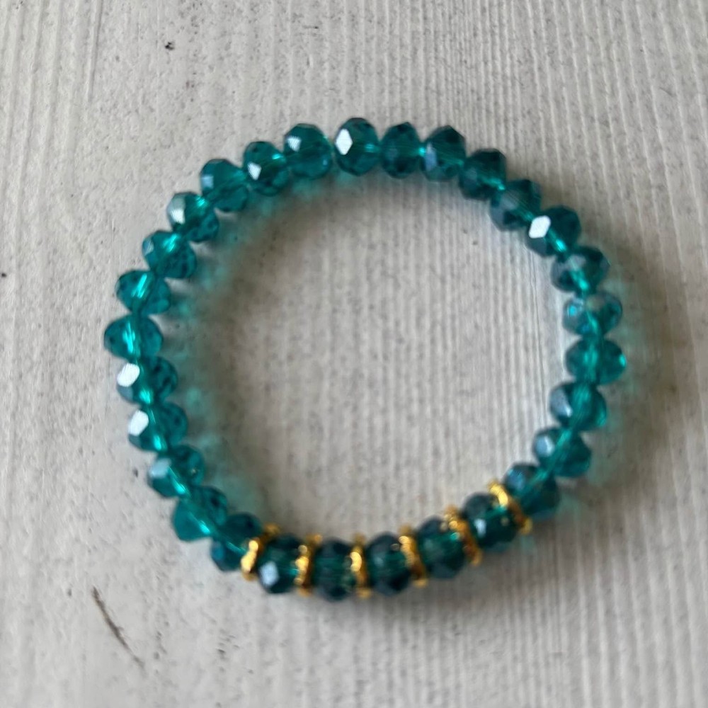 Handmade Beaded Stretch Bracelet Teal 0204