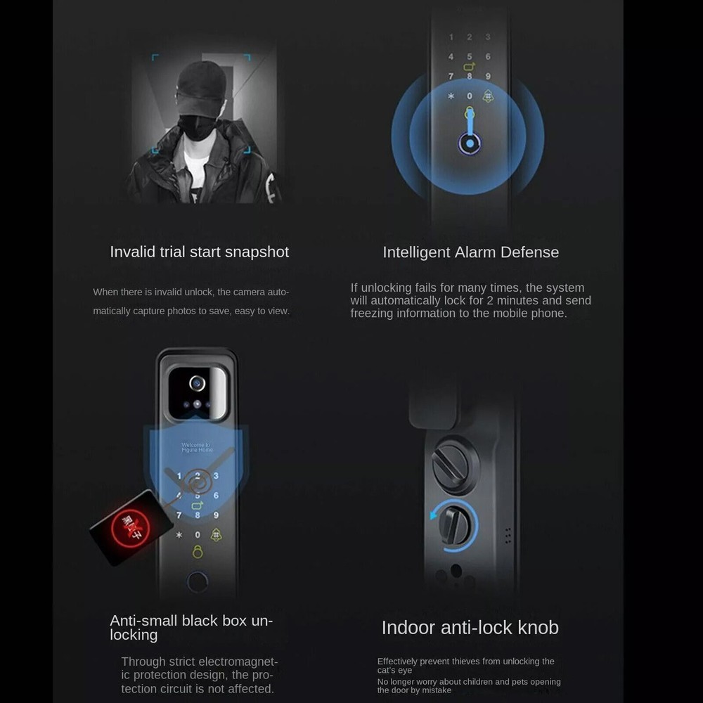 Smart Door Lock 3D Face Recognition Camera FingerPrint Password Security LockJp