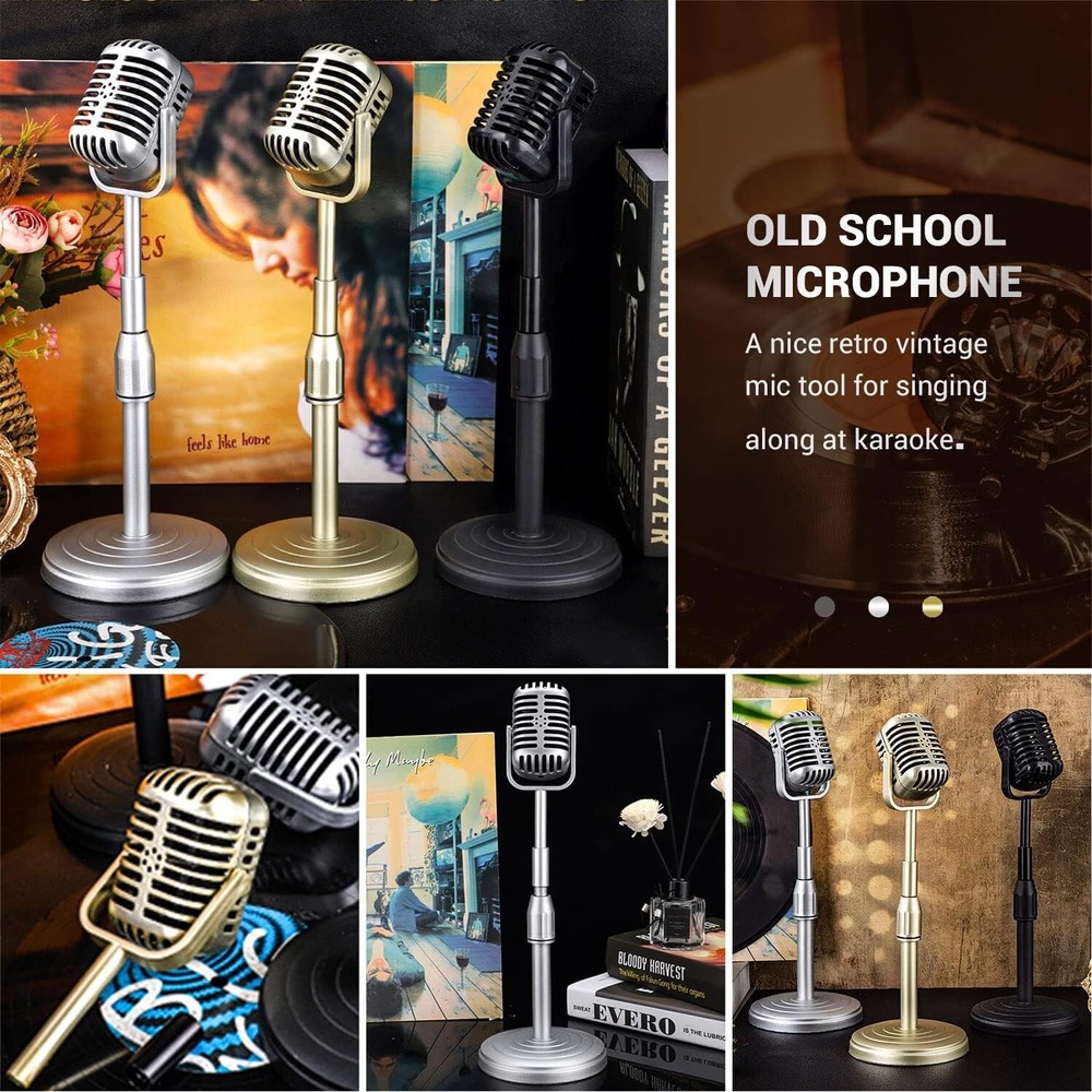Imitation Metallic Vintage Microphone Decor with Adjustable Stand - Silver Style