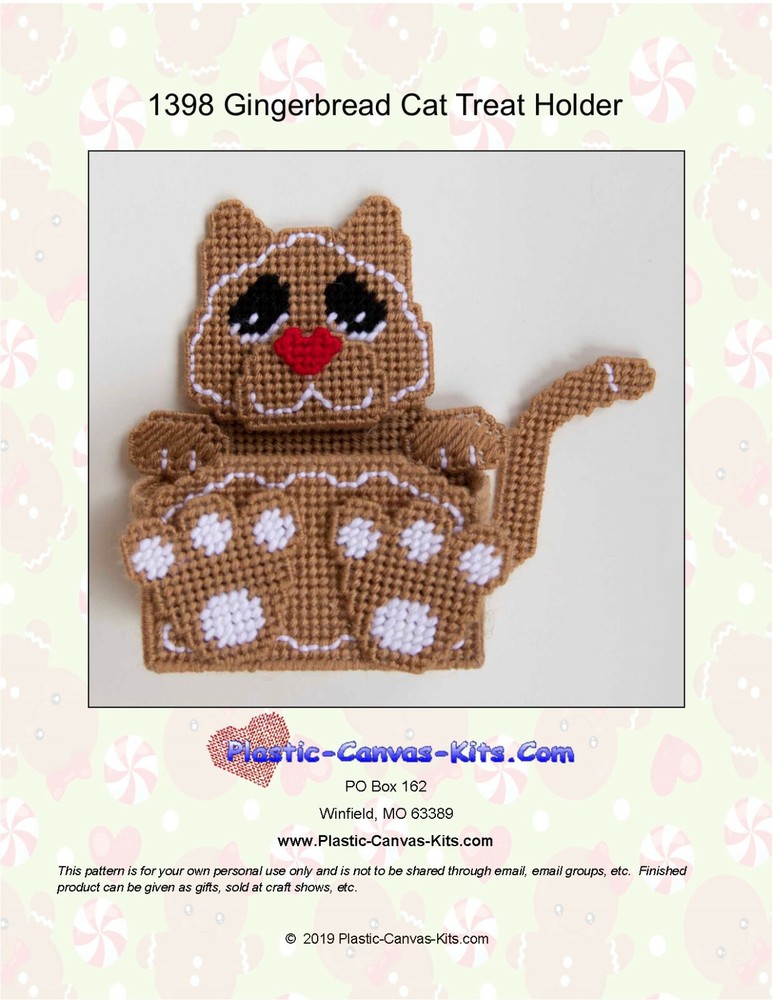 Christmas Gingerbread Cat Treat Holder- Plastic Canvas Pattern or Kit