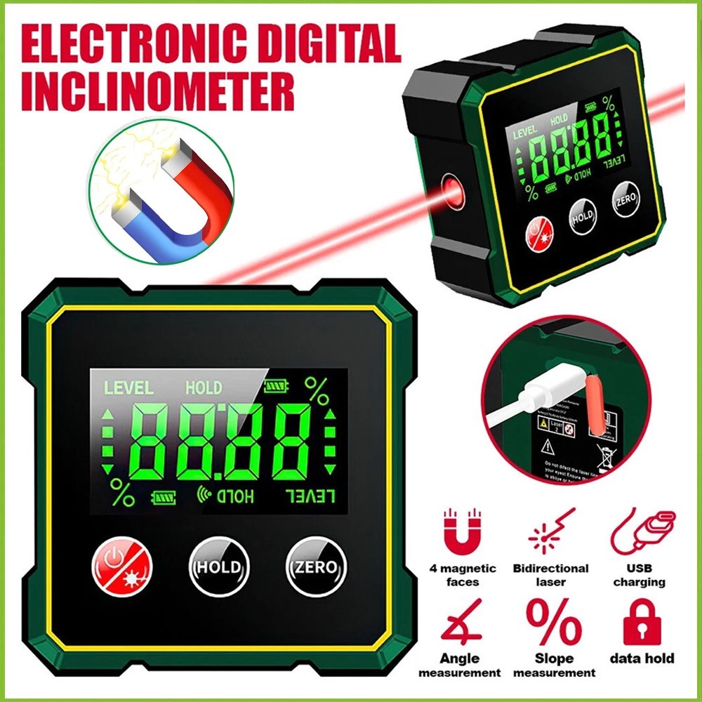 Digital Angle Finder Magnetic Protractor Laser Level Box Inclinometer Tool 2026