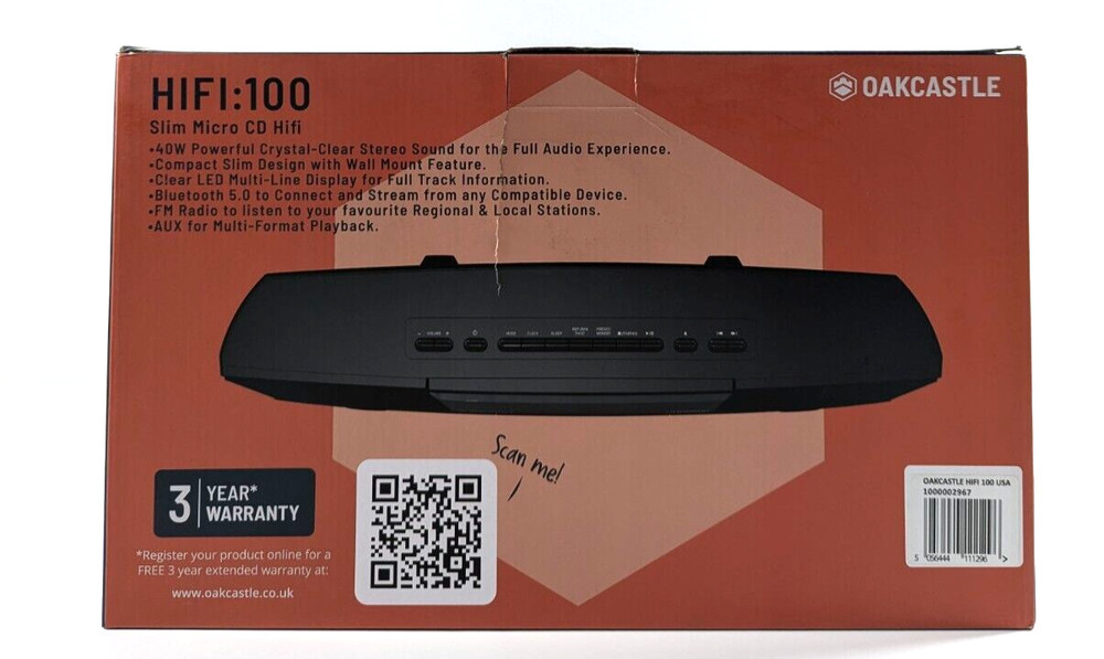 Oakcastle HIFI100 Compact Stereo System with Bluetooth Wall Mountable CD Player