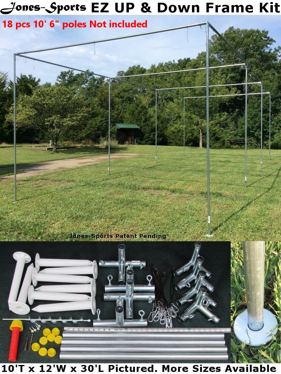 Jones-Sports Batting Cage Frame Kit 10' x 12' x 30' EZ UP & DOWN Frame Kit