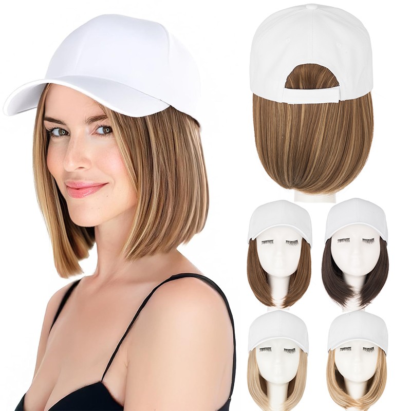 Short Baseball Cap With Synthetic Hair Extensions Natural Curly Wavy Hat Hair