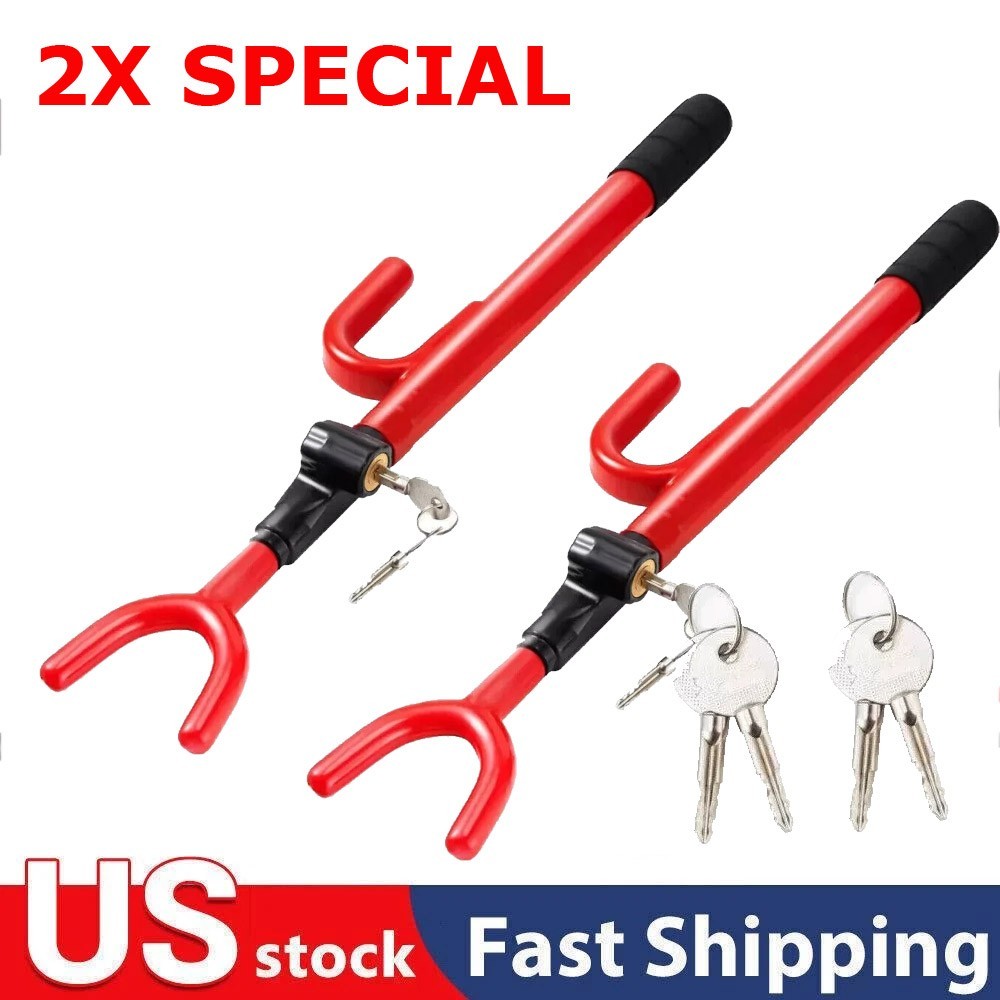 2 Steering Wheel Lock The Club Twin Hooks Anti Theft Universal Car Van Truck SUV