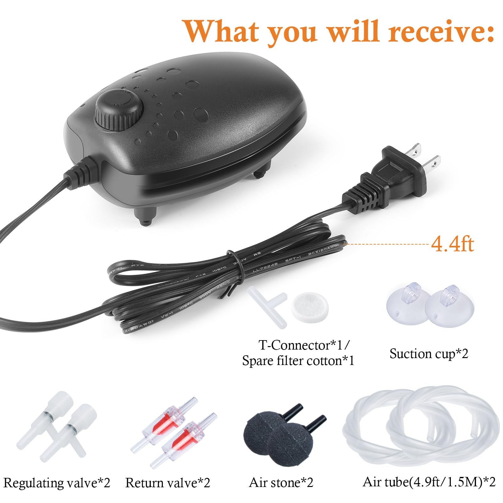 3W 80GPH Adjustable Aquarium Air Pump, Upgrade Quiet Oxygen Pump, Powerful Ai...