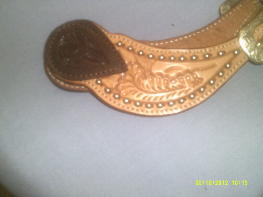 Spur Straps Two Tone Tooled pattern with Acorn Leather