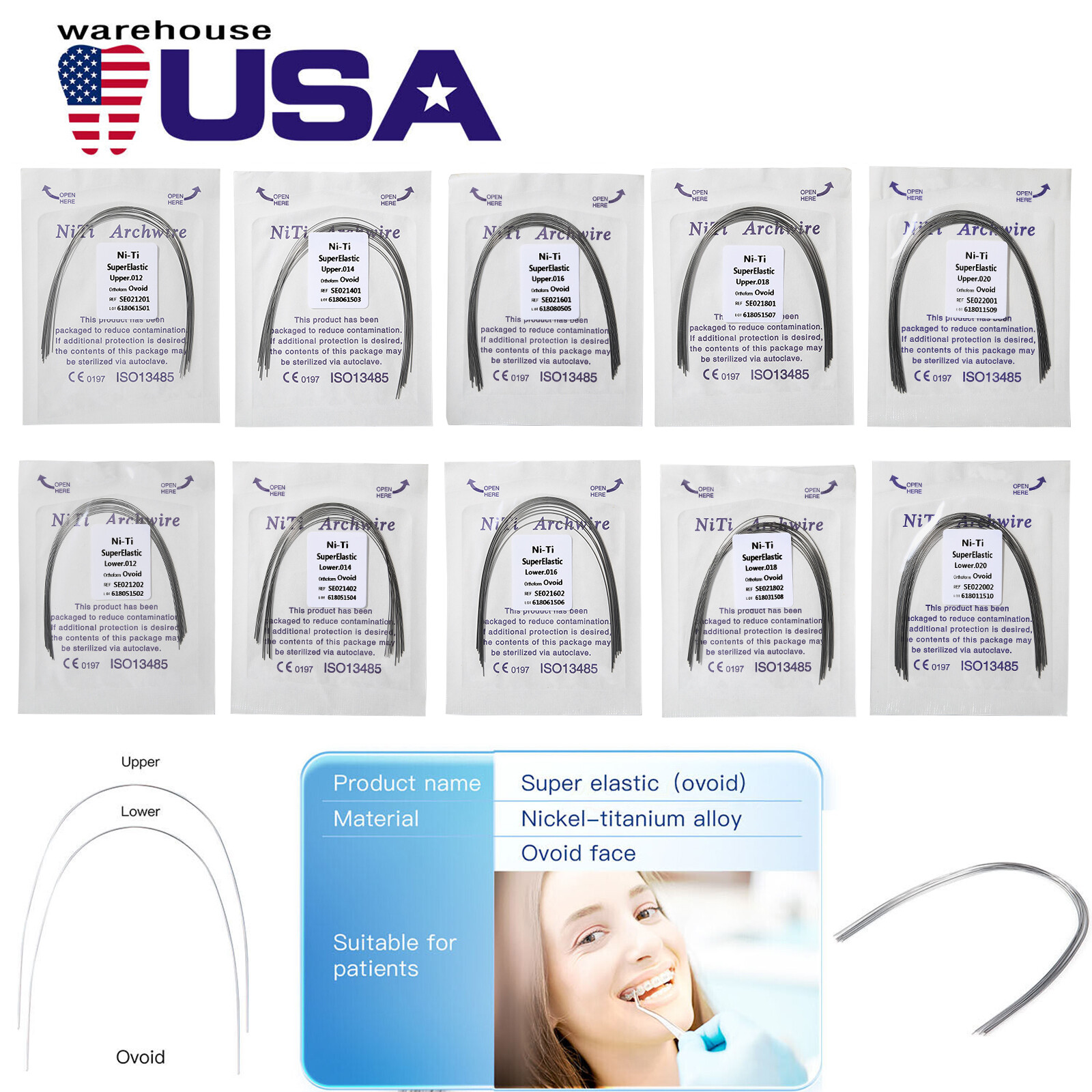 10 Packs Arcos de Dental Ortodoncia Redondos Niti Arco de Alambre Su Arch