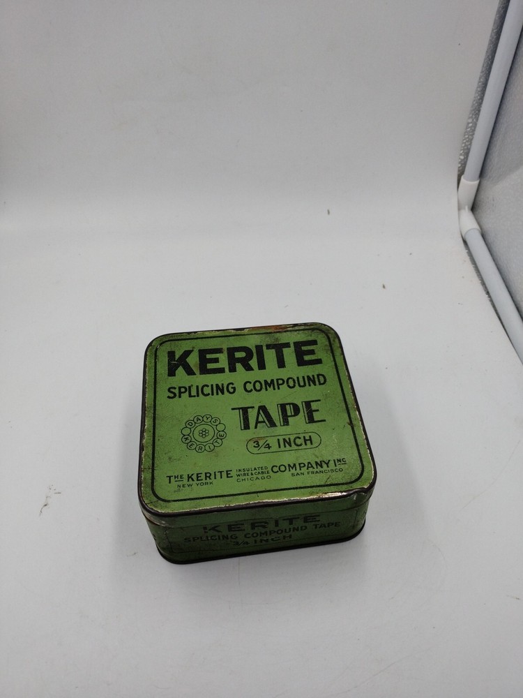 Green Kerite Splicing Compound Tape Advertising Empty Tin Decor
