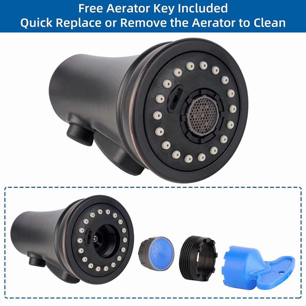 3 Function Pull Down Kitchen Faucet Head Replacement Sprayer Nozzle, 9 Adapters